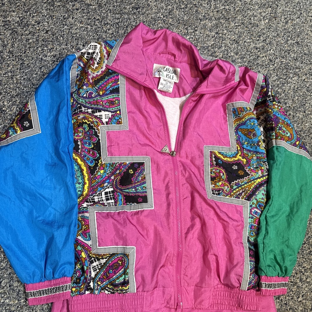 Casual Isle Vintage 80s 90s Full Zip Nylon Windbreaker Jogging Suit Size S EUC - Picture 5 of 7